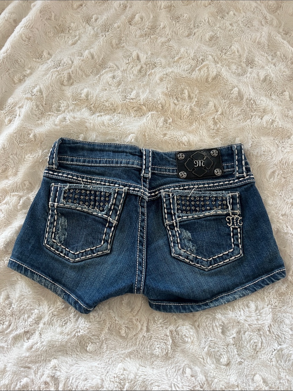 Miss Me Blue Denim Jean Shorts with Studded rhinestone Back Pockets size 26